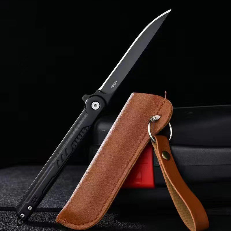 Folding Camp Knife with Leather Sheath