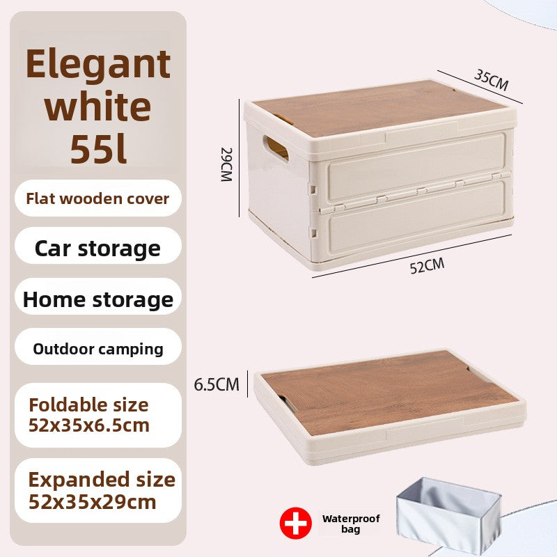Foldable Outdoor Storage Box with Wooden-Style Cover