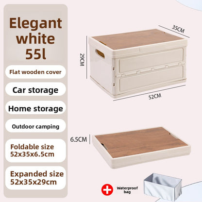Foldable Outdoor Storage Box with Wooden-Style Cover