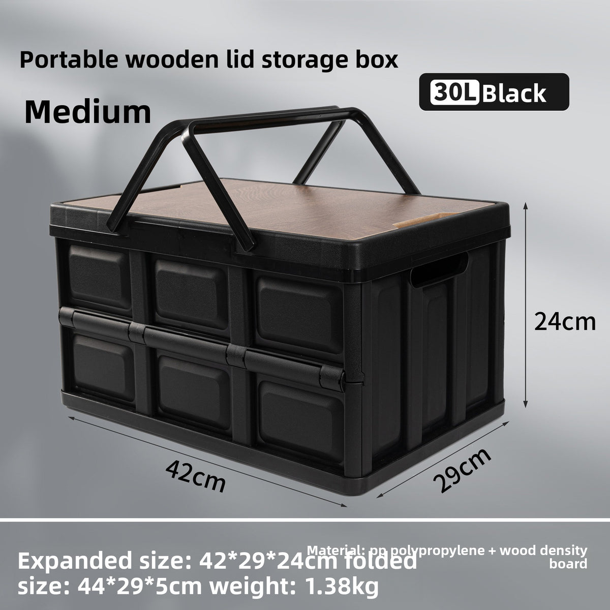 Foldable Outdoor Storage Box with Wooden-Style Cover
