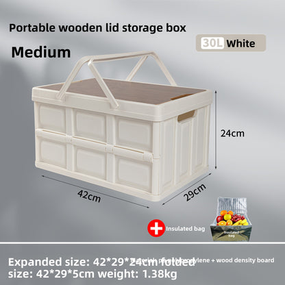 Foldable Outdoor Storage Box with Wooden-Style Cover