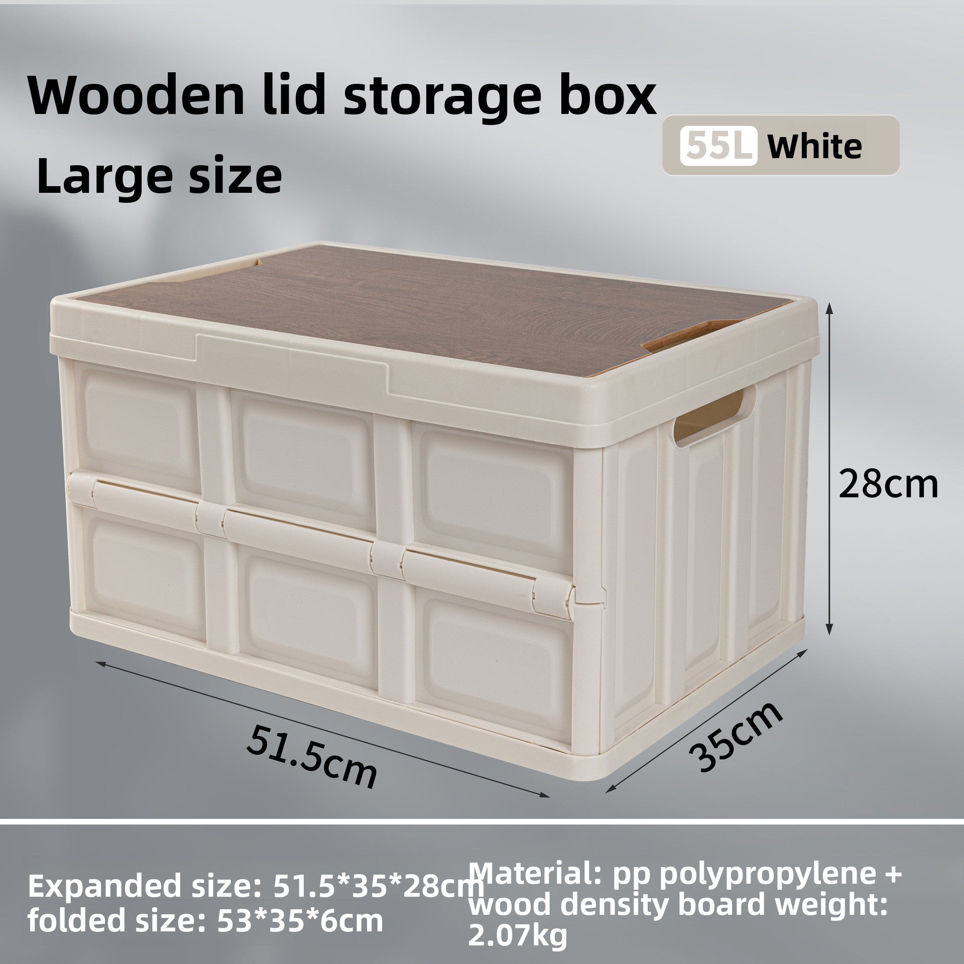 Foldable Outdoor Storage Box with Wooden-Style Cover
