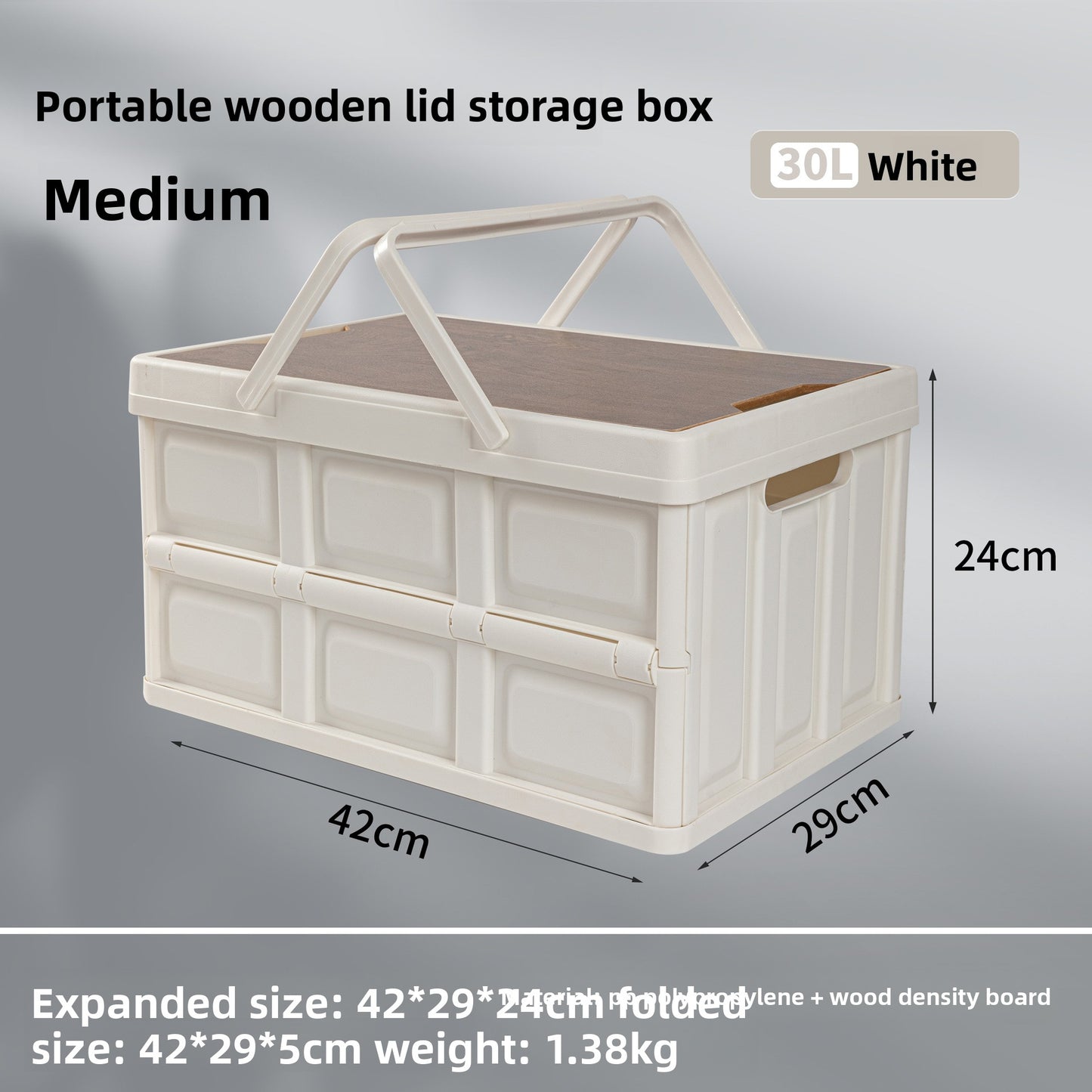 Foldable Outdoor Storage Box with Wooden-Style Cover