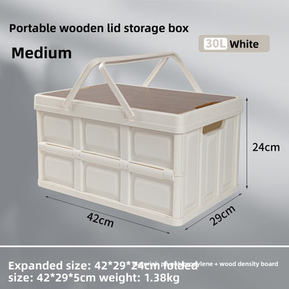 Foldable Outdoor Storage Box with Wooden-Style Cover