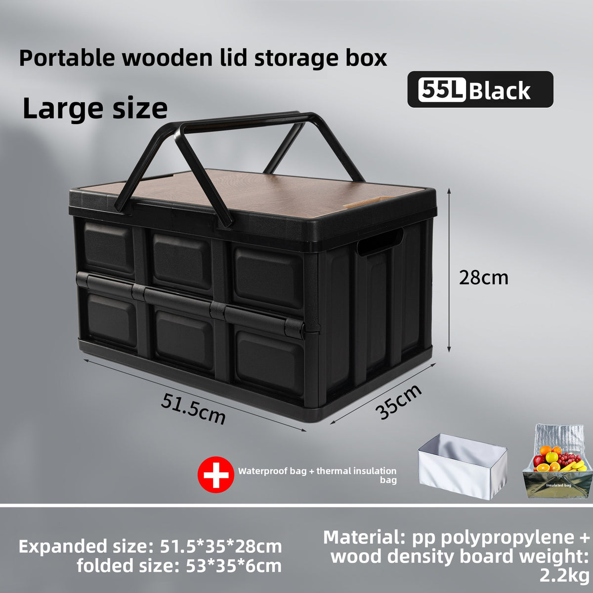 Foldable Outdoor Storage Box with Wooden-Style Cover