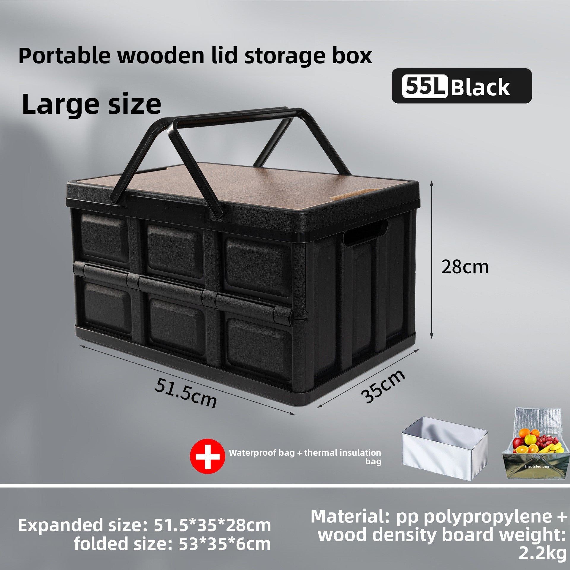 Foldable Outdoor Storage Box with Wooden-Style Cover