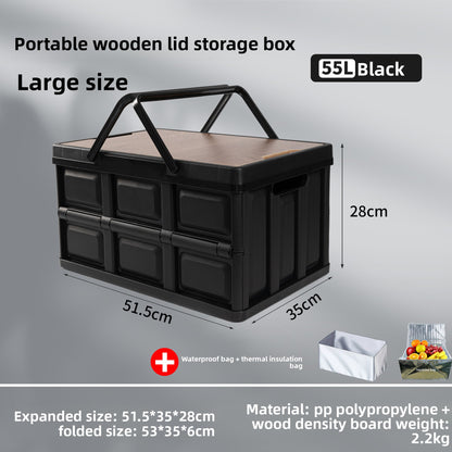 Foldable Outdoor Storage Box with Wooden-Style Cover