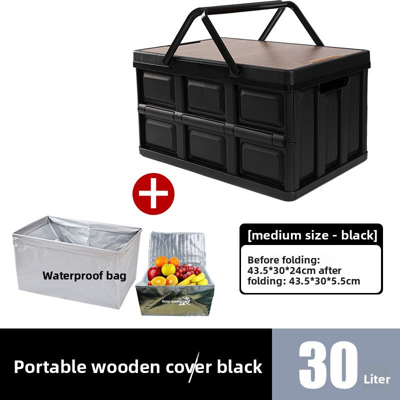 Foldable Outdoor Storage Box with Wooden-Style Cover