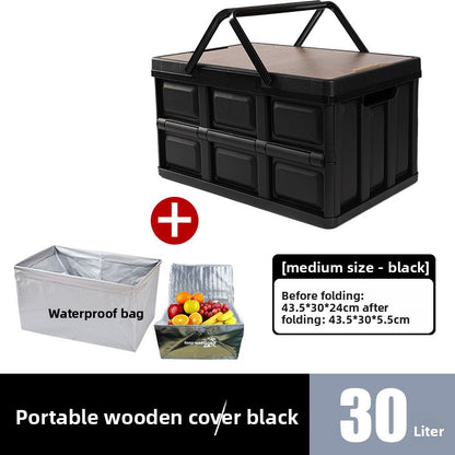Foldable Outdoor Storage Box with Wooden-Style Cover