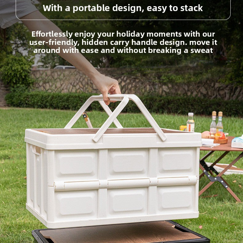 Foldable Outdoor Storage Box with Wooden-Style Cover