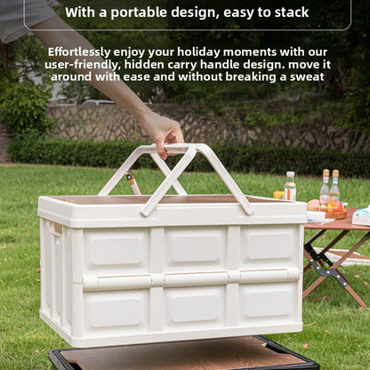 Foldable Outdoor Storage Box with Wooden-Style Cover