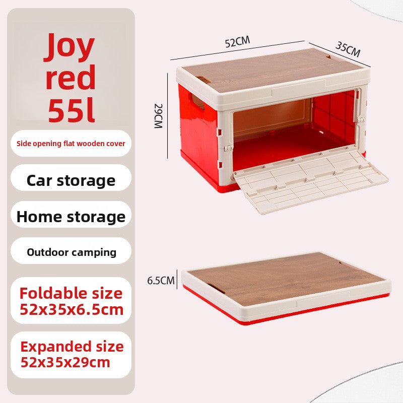 Foldable Outdoor Storage Box with Wooden-Style Cover