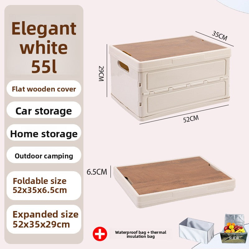 Foldable Outdoor Storage Box with Wooden-Style Cover
