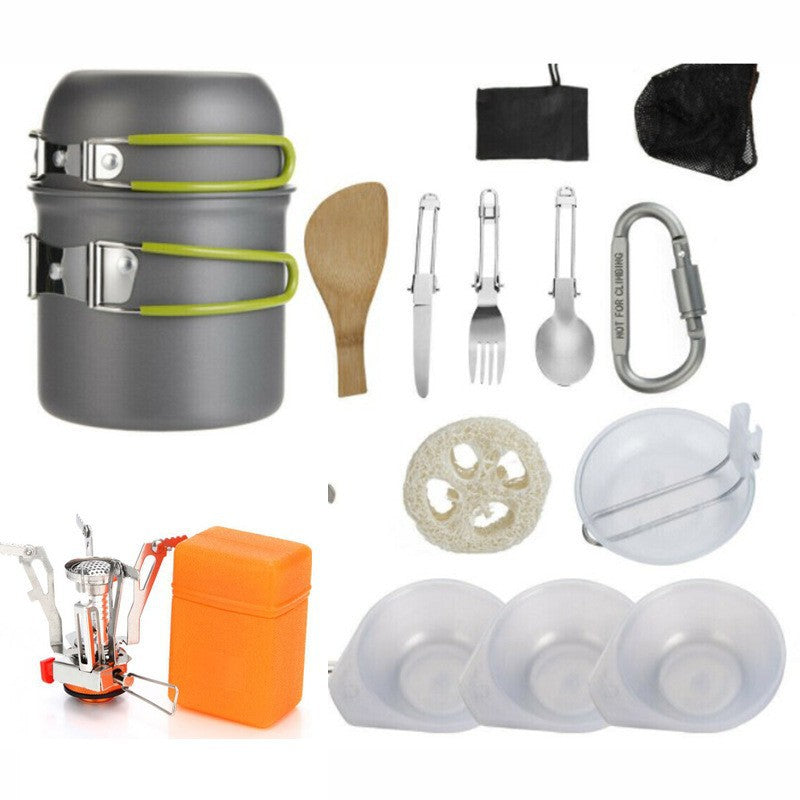 Portable Camp Cookware Set with Folding Stove