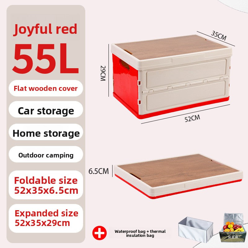 Foldable Outdoor Storage Box with Wooden-Style Cover