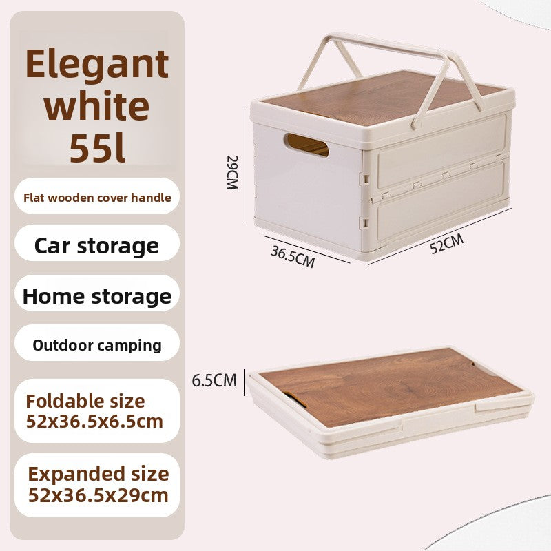 Foldable Outdoor Storage Box with Wooden-Style Cover