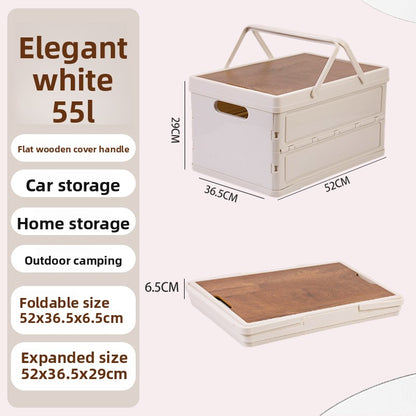 Foldable Outdoor Storage Box with Wooden-Style Cover