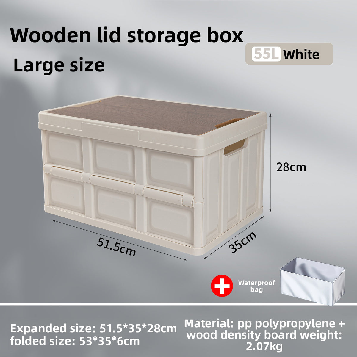 Foldable Outdoor Storage Box with Wooden-Style Cover