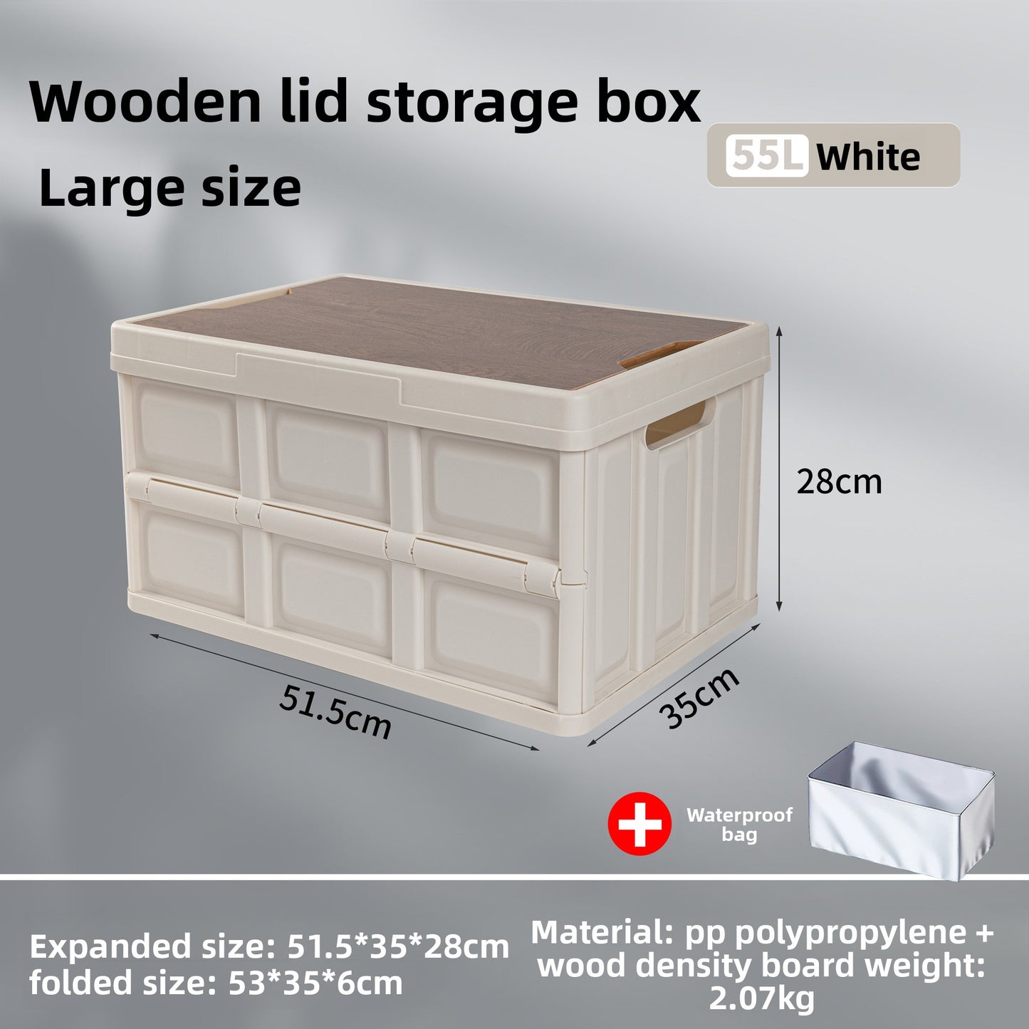 Foldable Outdoor Storage Box with Wooden-Style Cover
