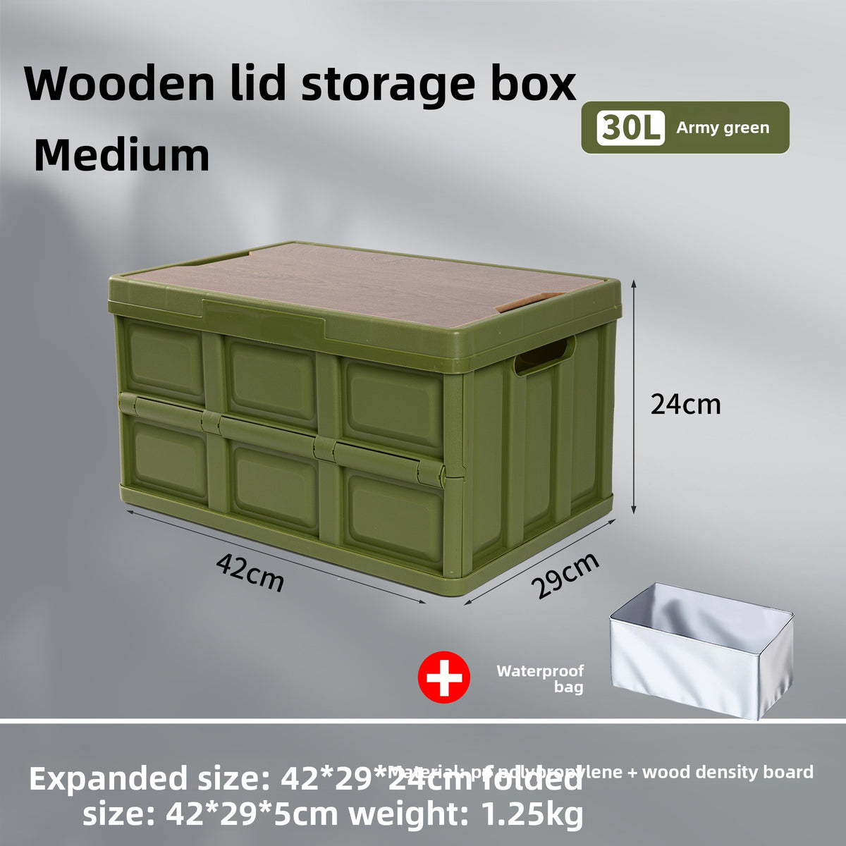 Foldable Outdoor Storage Box with Wooden-Style Cover