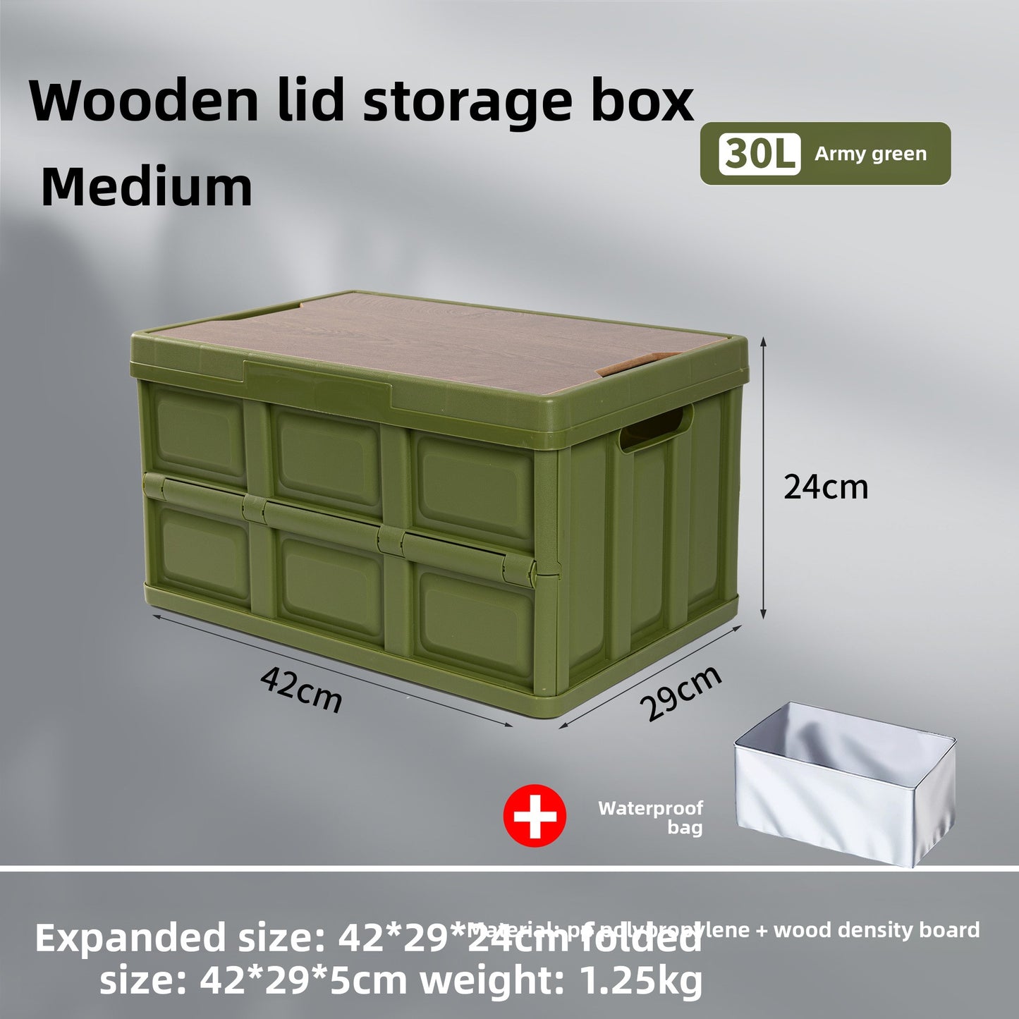 Foldable Outdoor Storage Box with Wooden-Style Cover