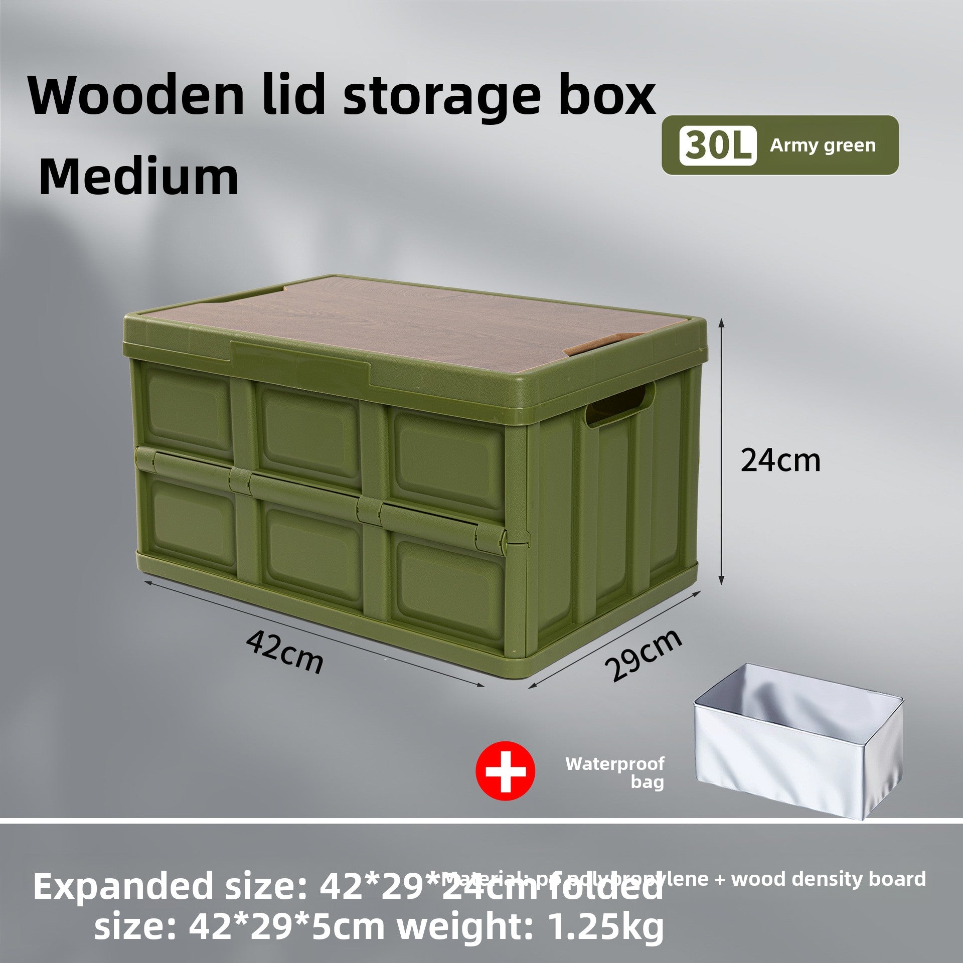 Foldable Outdoor Storage Box with Wooden-Style Cover
