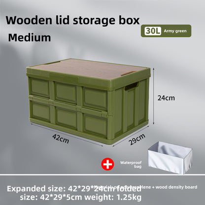Foldable Outdoor Storage Box with Wooden-Style Cover