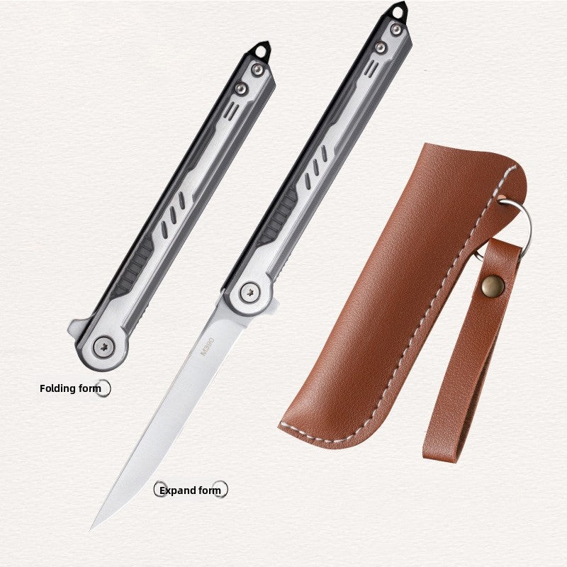 Folding Camp Knife with Leather Sheath