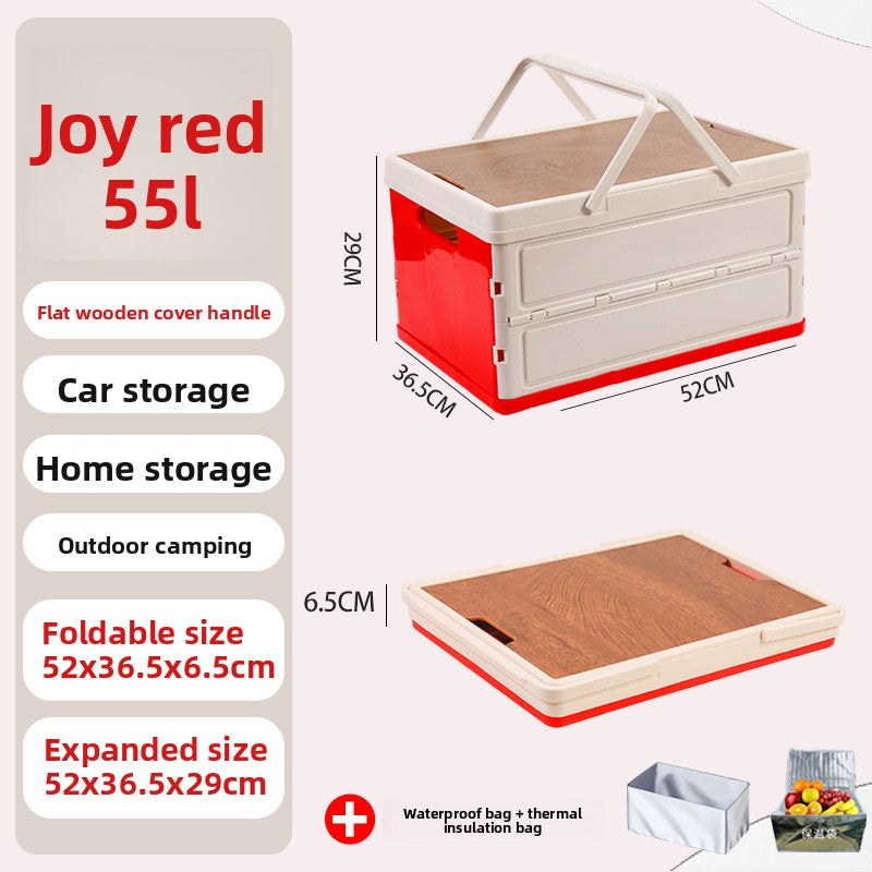 Foldable Outdoor Storage Box with Wooden-Style Cover