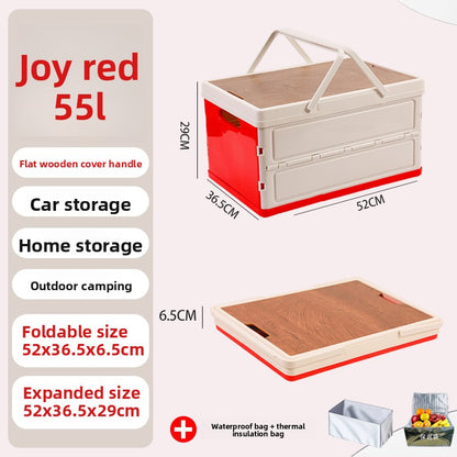 Foldable Outdoor Storage Box with Wooden-Style Cover