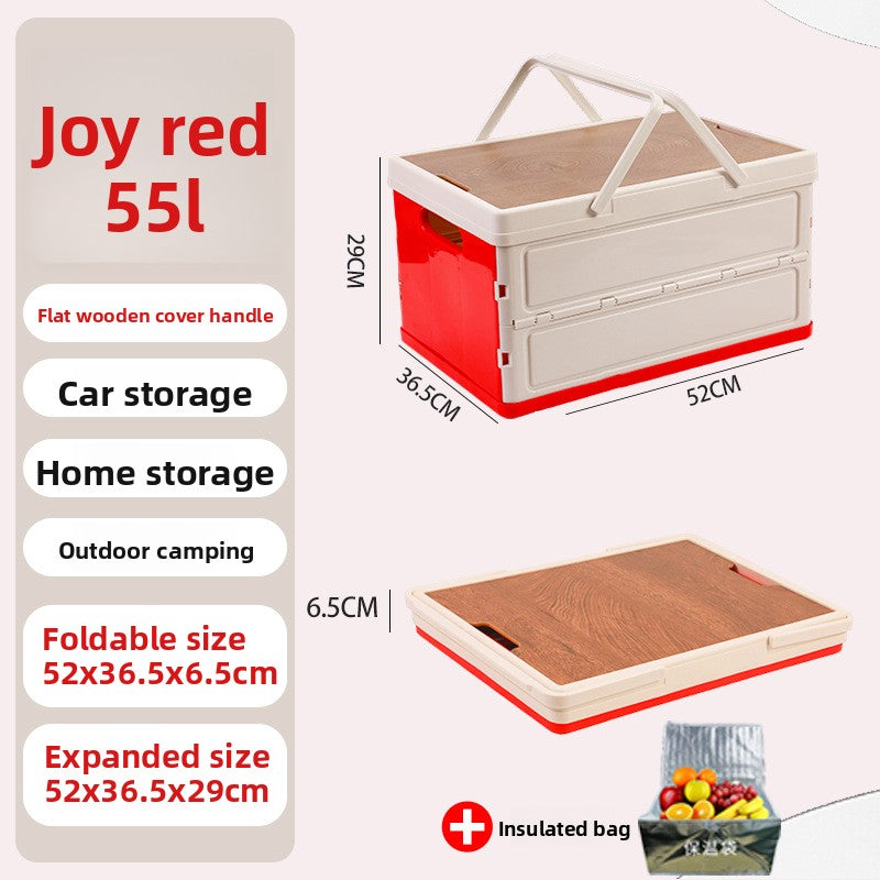 Foldable Outdoor Storage Box with Wooden-Style Cover