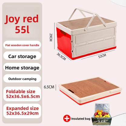 Foldable Outdoor Storage Box with Wooden-Style Cover