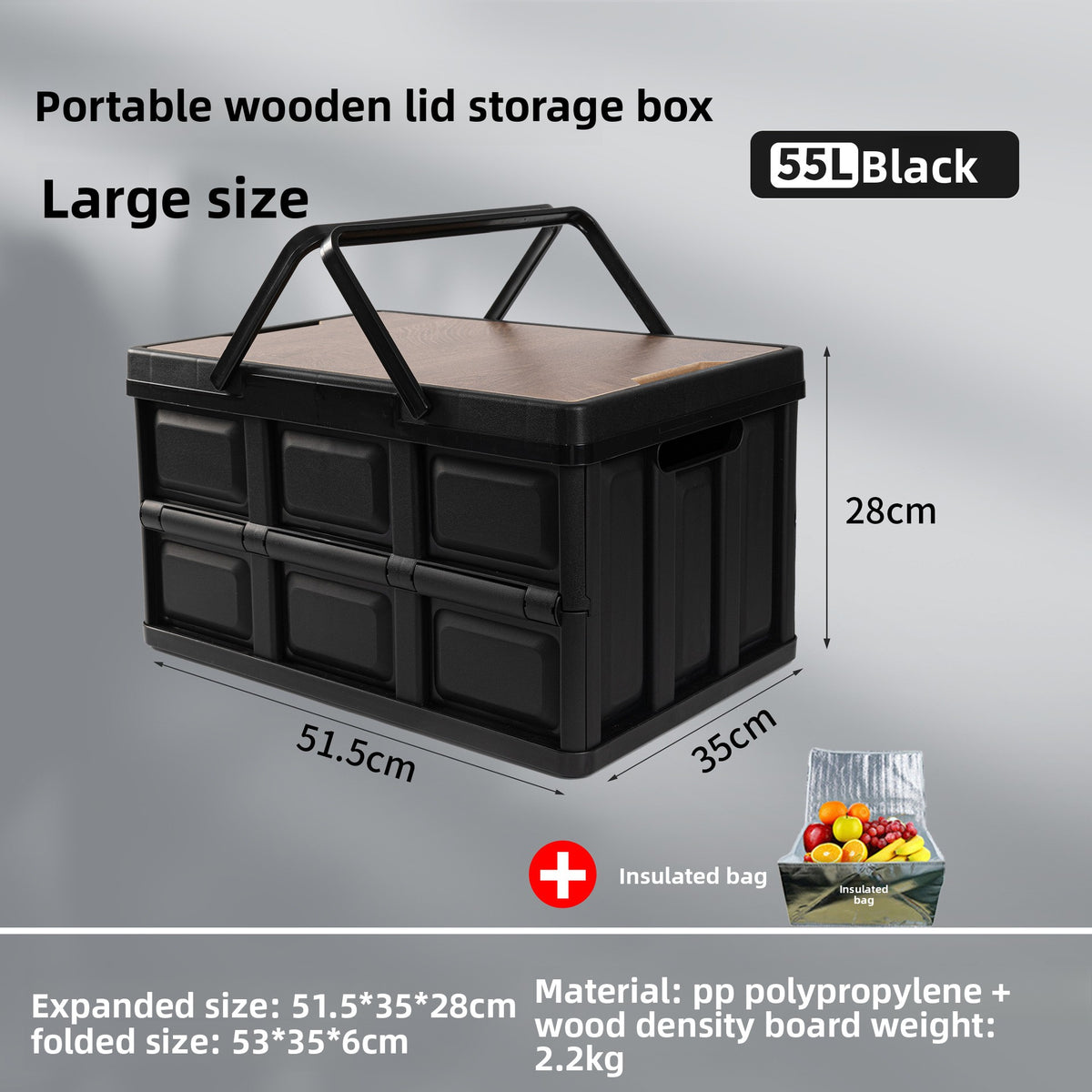 Foldable Outdoor Storage Box with Wooden-Style Cover