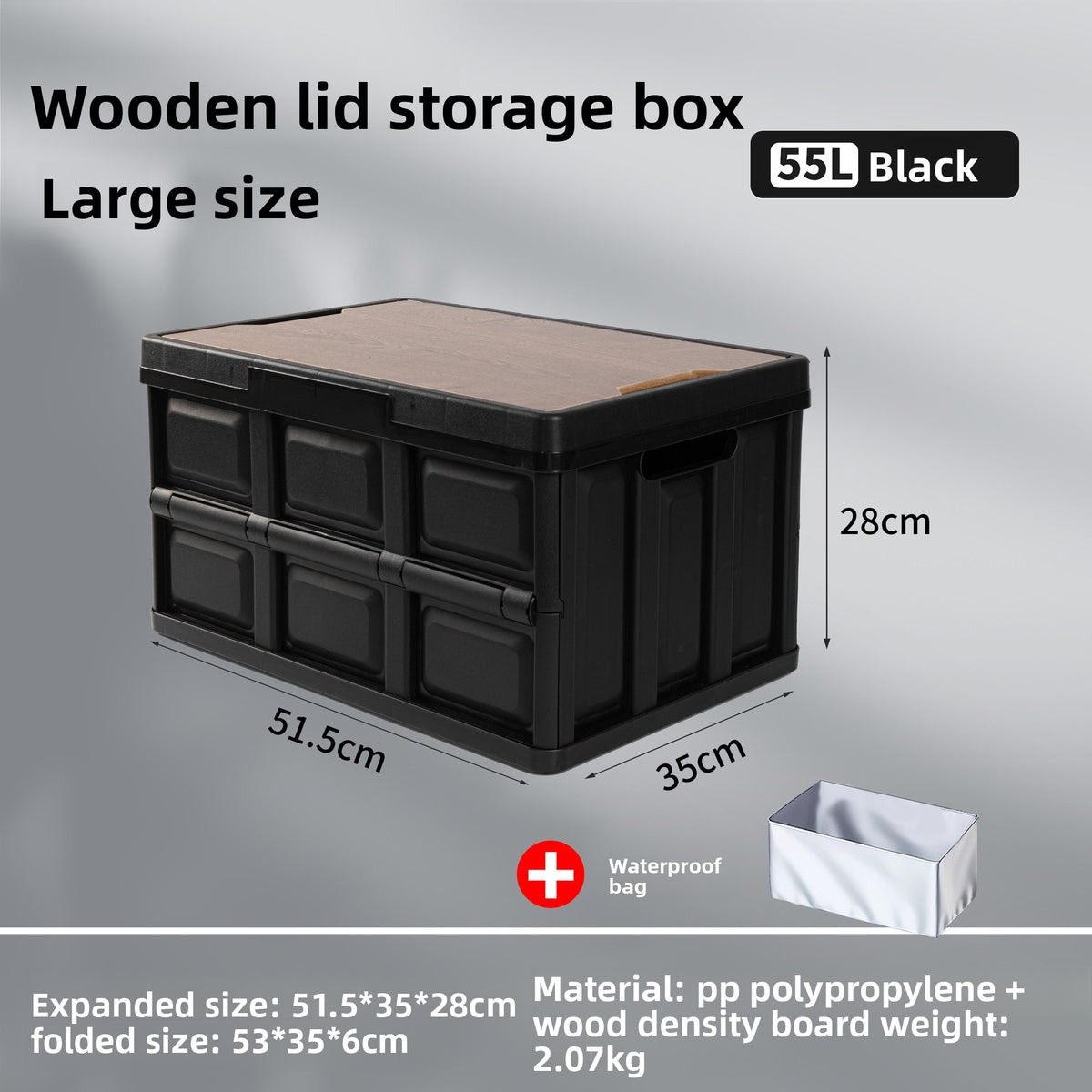 Foldable Outdoor Storage Box with Wooden-Style Cover