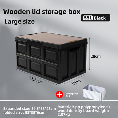 Foldable Outdoor Storage Box with Wooden-Style Cover