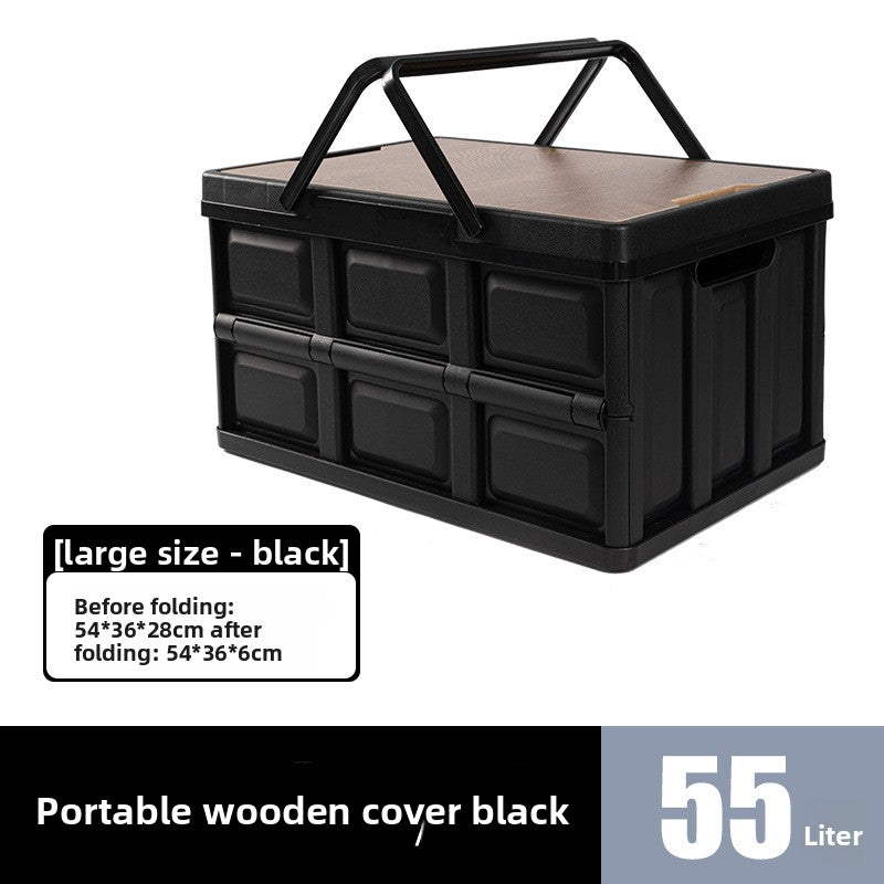 Foldable Outdoor Storage Box with Wooden-Style Cover