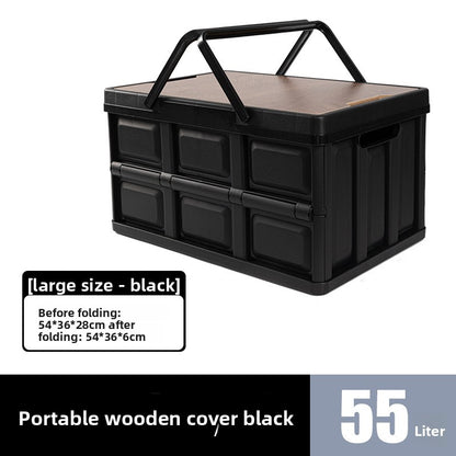 Foldable Outdoor Storage Box with Wooden-Style Cover