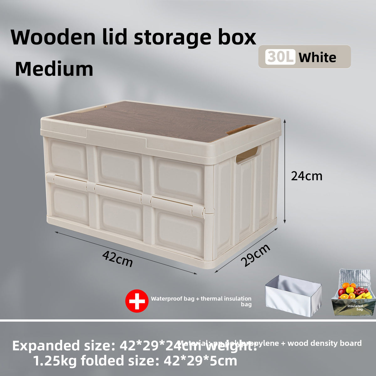 Foldable Outdoor Storage Box with Wooden-Style Cover