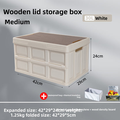 Foldable Outdoor Storage Box with Wooden-Style Cover