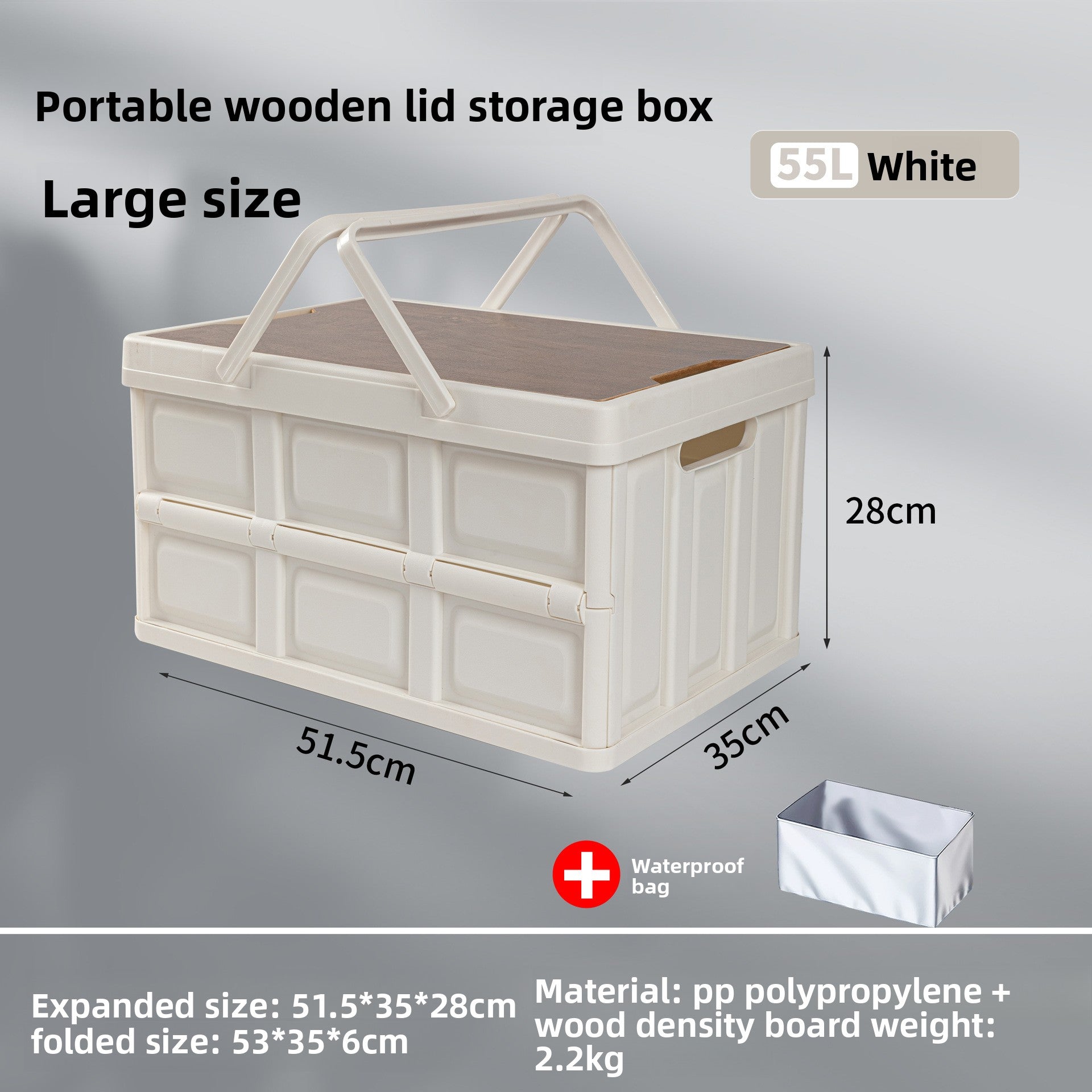 Foldable Outdoor Storage Box with Wooden-Style Cover