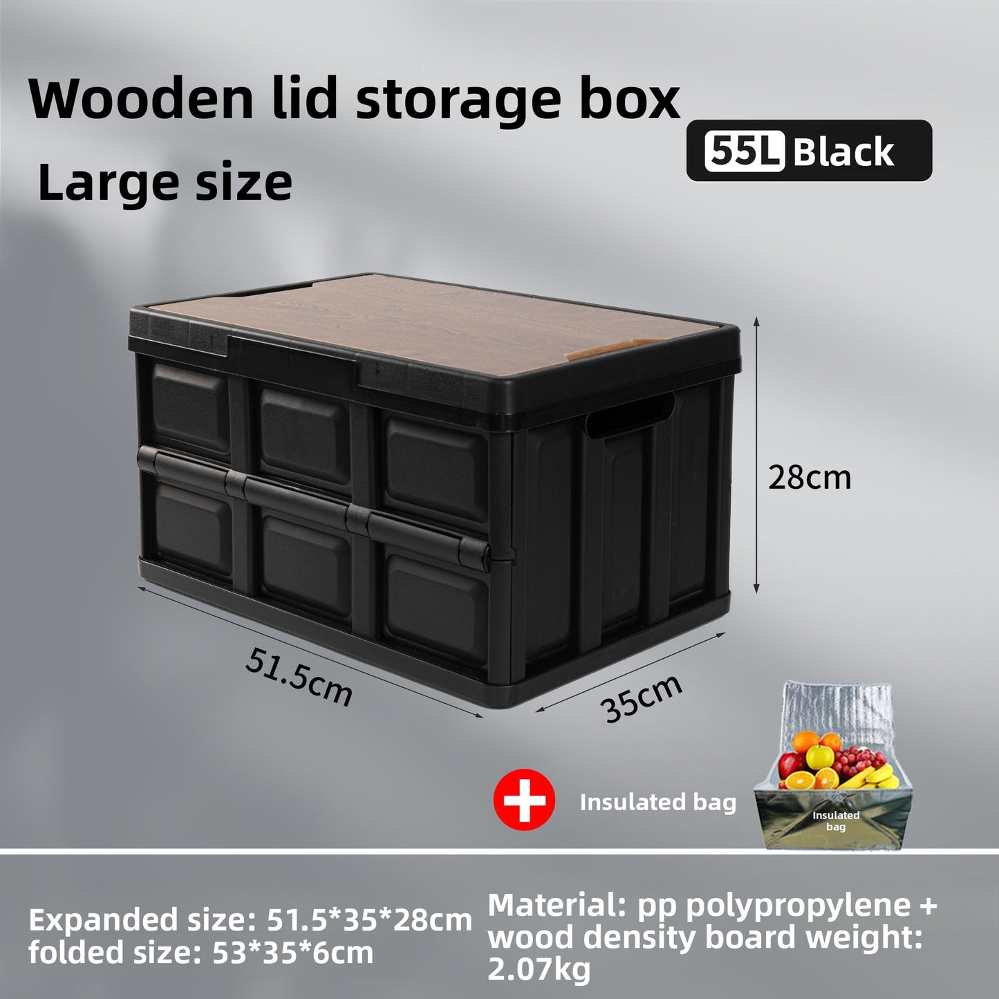Foldable Outdoor Storage Box with Wooden-Style Cover