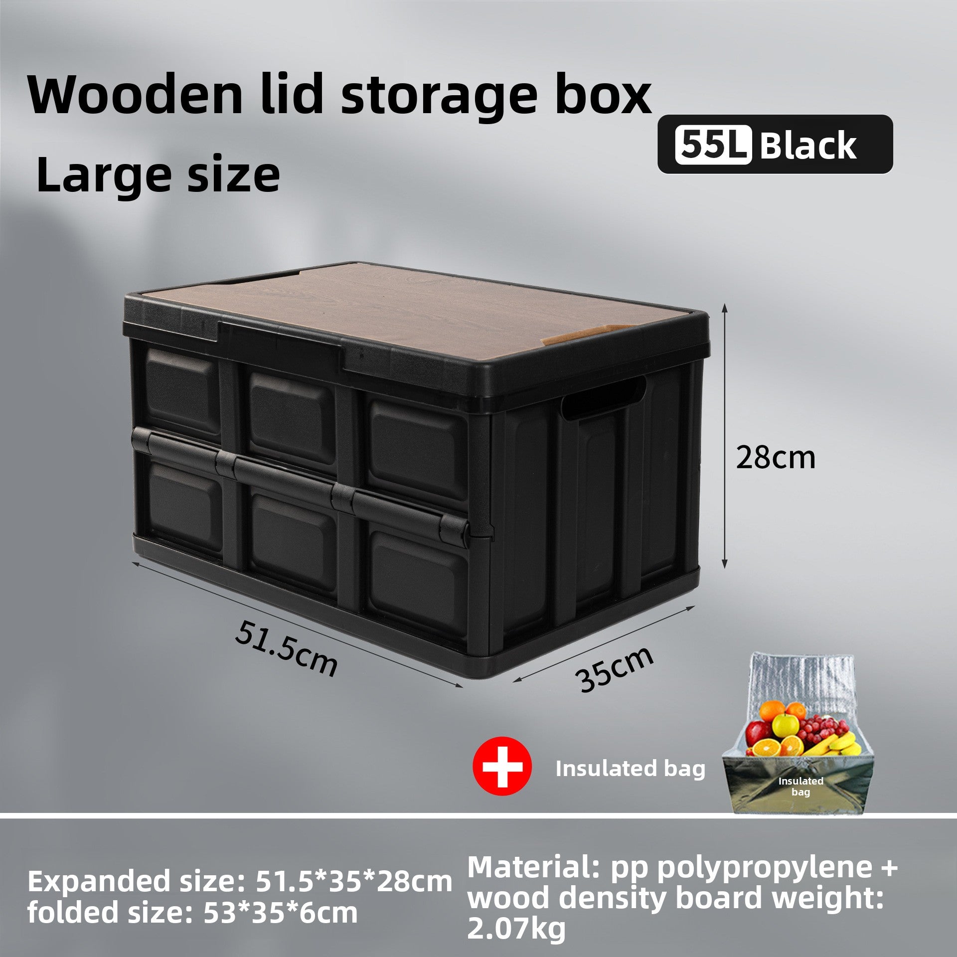 Foldable Outdoor Storage Box with Wooden-Style Cover
