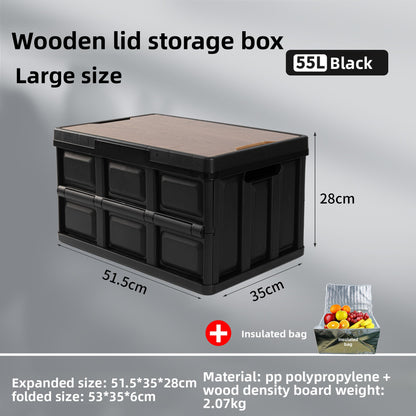 Foldable Outdoor Storage Box with Wooden-Style Cover