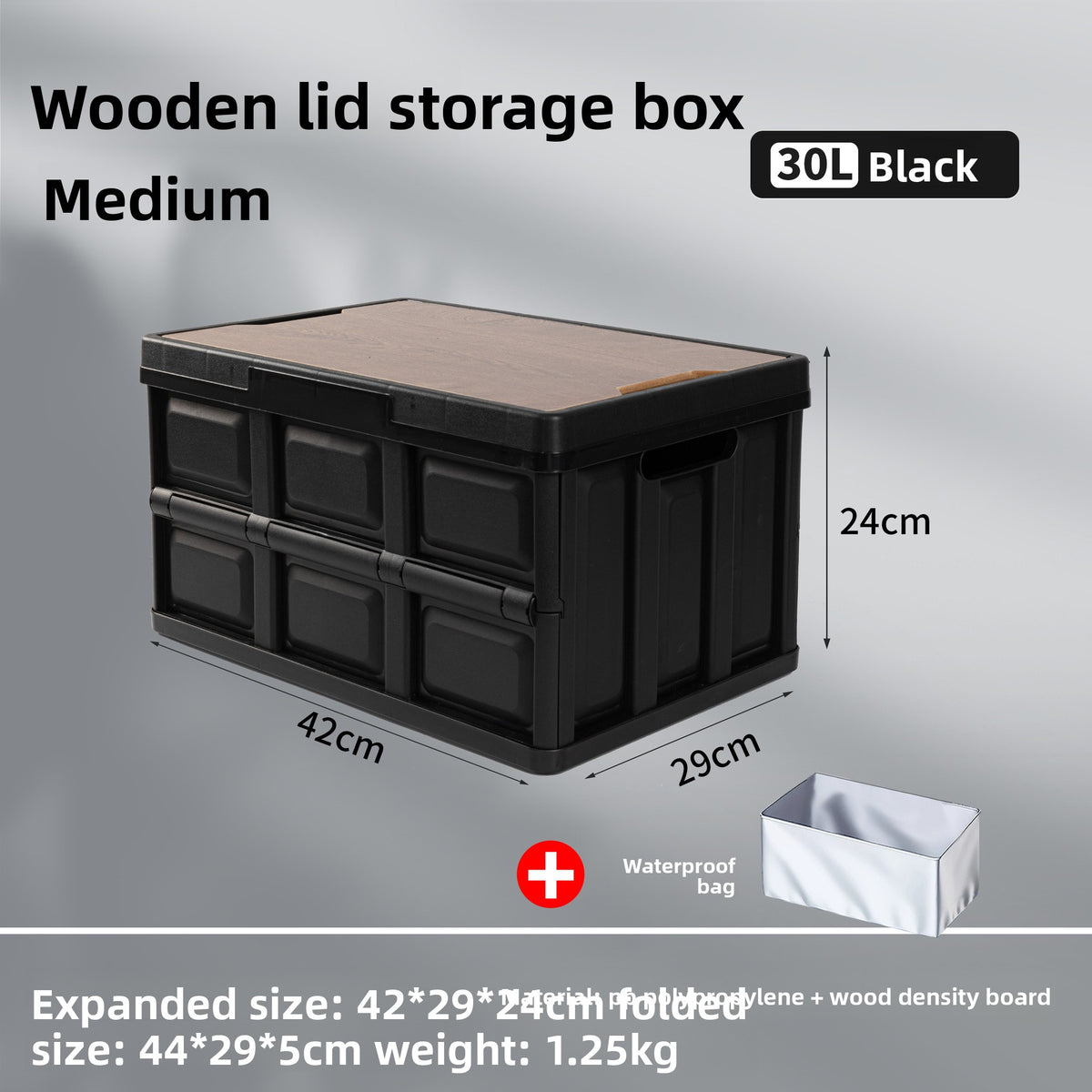 Foldable Outdoor Storage Box with Wooden-Style Cover