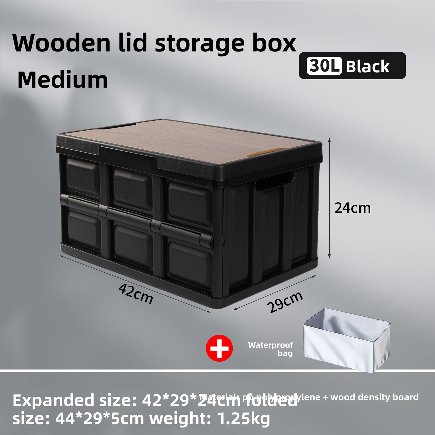 Foldable Outdoor Storage Box with Wooden-Style Cover