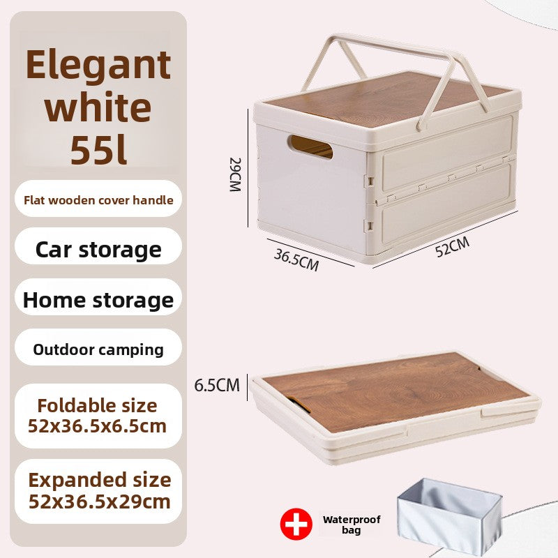 Foldable Outdoor Storage Box with Wooden-Style Cover