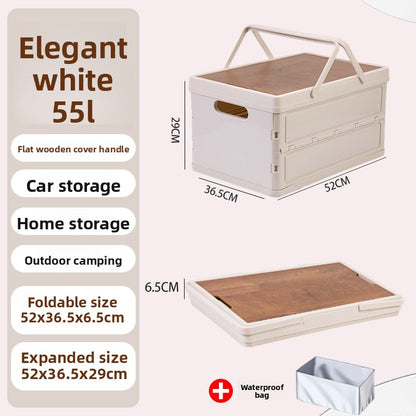 Foldable Outdoor Storage Box with Wooden-Style Cover