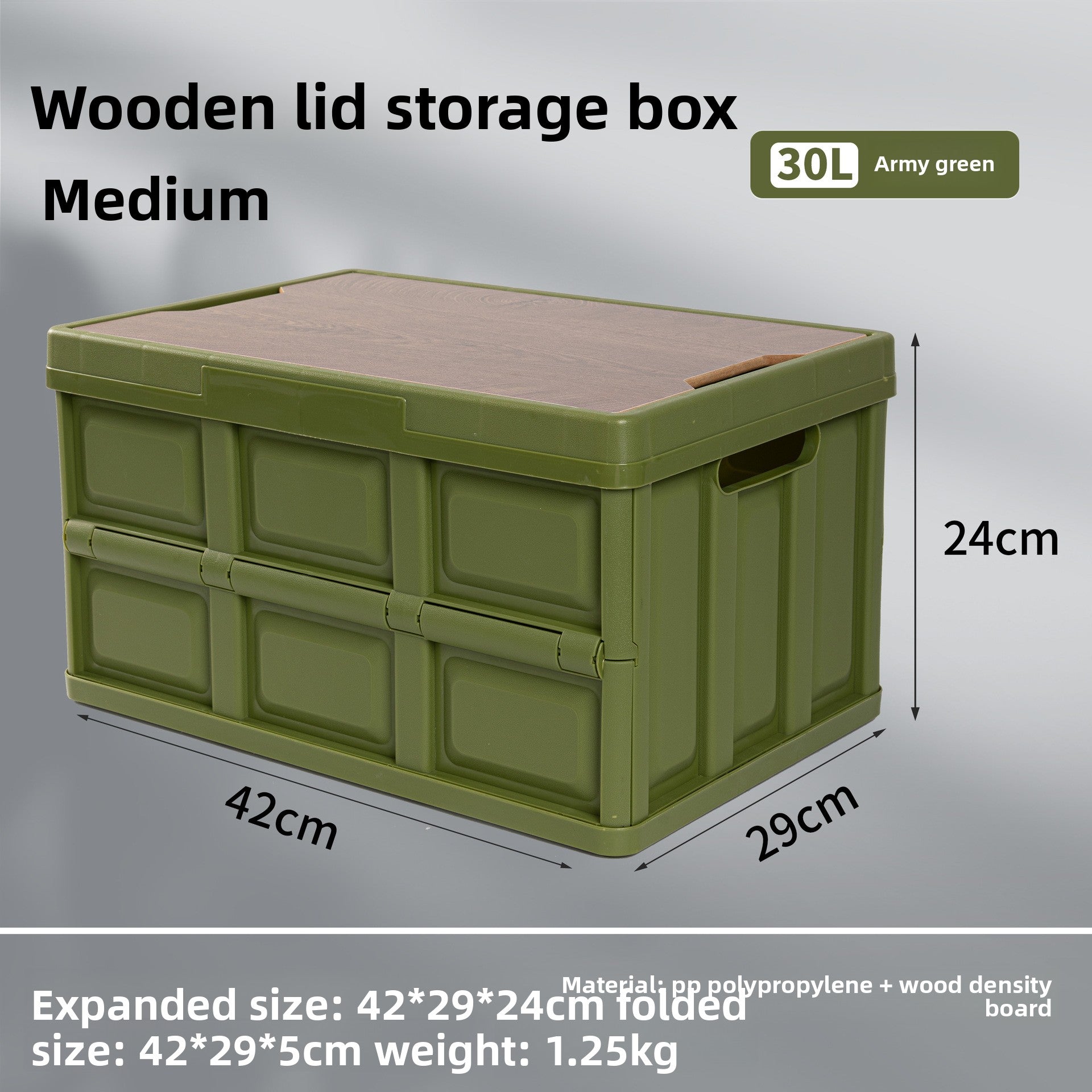 Foldable Outdoor Storage Box with Wooden-Style Cover