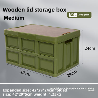 Foldable Outdoor Storage Box with Wooden-Style Cover