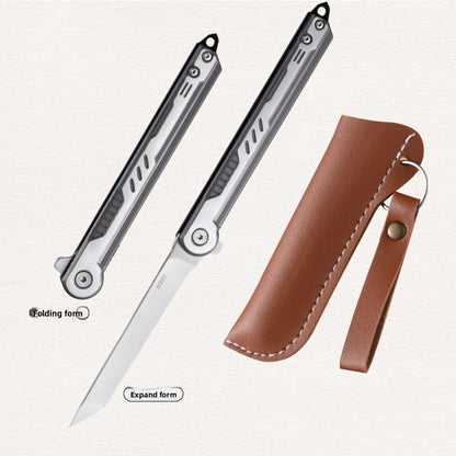 Folding Camp Knife with Leather Sheath